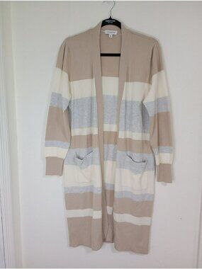Calligraphie By Anthropologie Longline Striped Cardigan Pockets Size M Womens